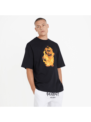 Men's Black Fire Teddy Oversized T-Shirt