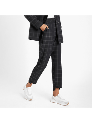 Tapered Leg Step Hem Check Pants