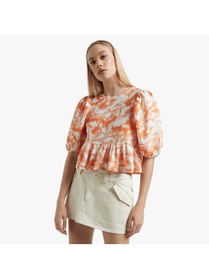 Women's Orange Boxy with Puff Sleeve Top