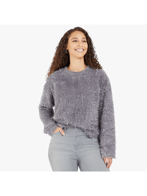 Women's Grey Fluffy Knit Top