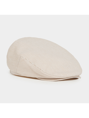 MKM Natural Flatcap Striped Linen Hat