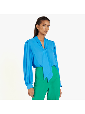 Pleated Sleeve Pussybow Top