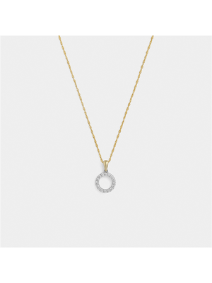 Yellow Gold & Sterling Silver, Cubic Zirconia Circle of Life Pendant on Chain.