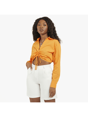 Women's Orange Boxy Front Ruched Top