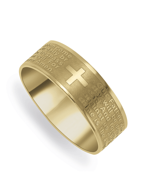 Stainless Steel Gold Tone English Prayer Men's Ring
