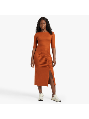 Women's Brown Ruched Bodycon Dress