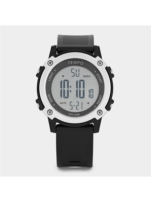 Tempo Men’s Black & Silver Round Digital Resin Watch
