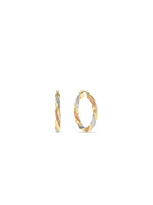 Three Tone Gold Fluted Hinge Hoop Earrings